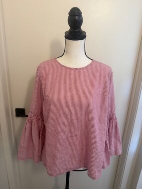 Solitaire Red and White Striped Bell-Sleeve Blouse